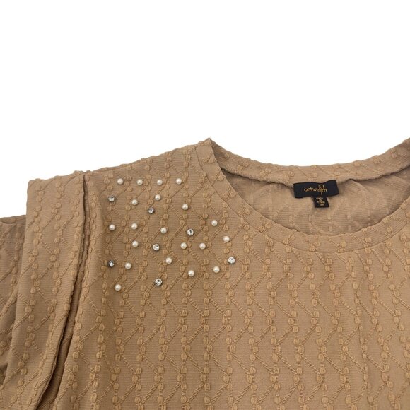 Ontwelth Women SZ 3X Tan Sleeveless Top Embellished Studs &Pearls Textured Knit - Picture 9 of 9
